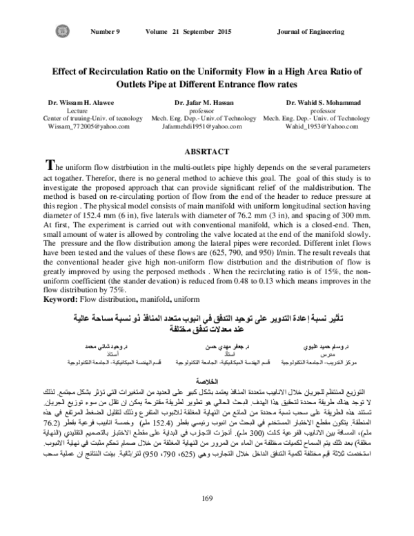 (PDF) Effect of Recirculation Ratio on the Uniformity Flow in a High ...