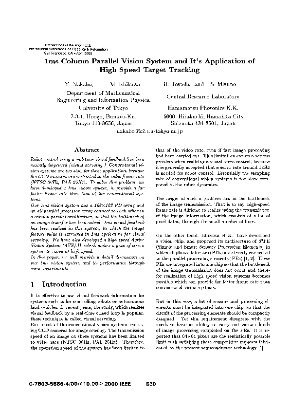 (PDF) 1 MS Column Parallel Vision System and Its Application of High ...