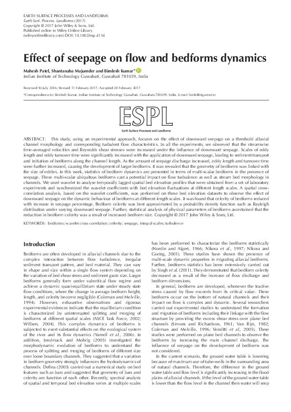 (PDF) Effect of seepage on flow and bedforms dynamics