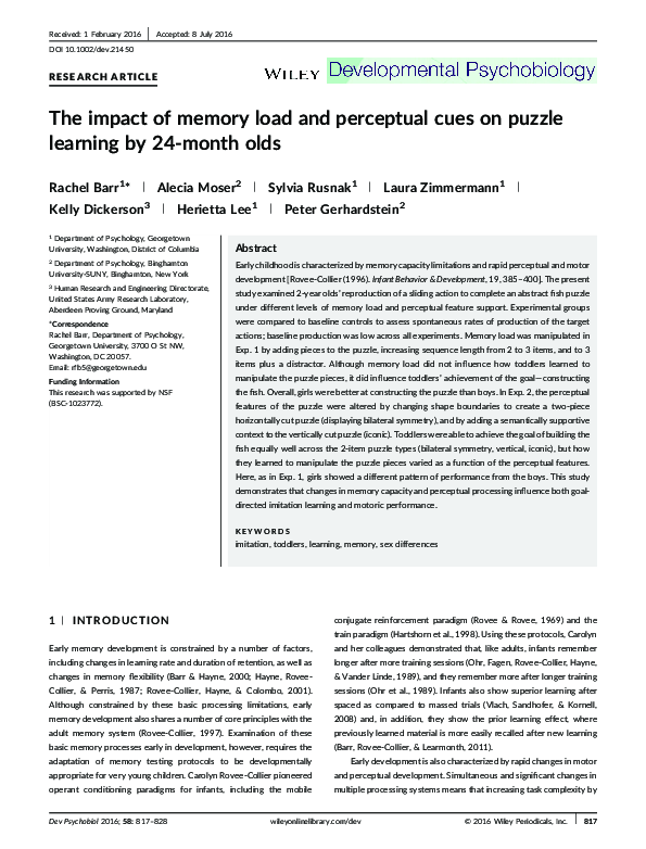 (PDF) The impact of memory load and perceptual cues on puzzle learning ...