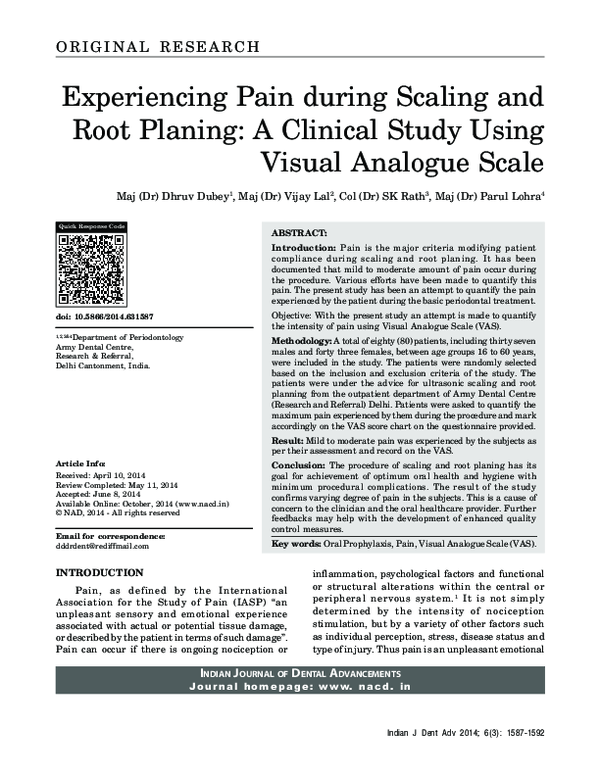 (PDF) Experiencing Pain during Scaling and Root Planing: A Clinical ...