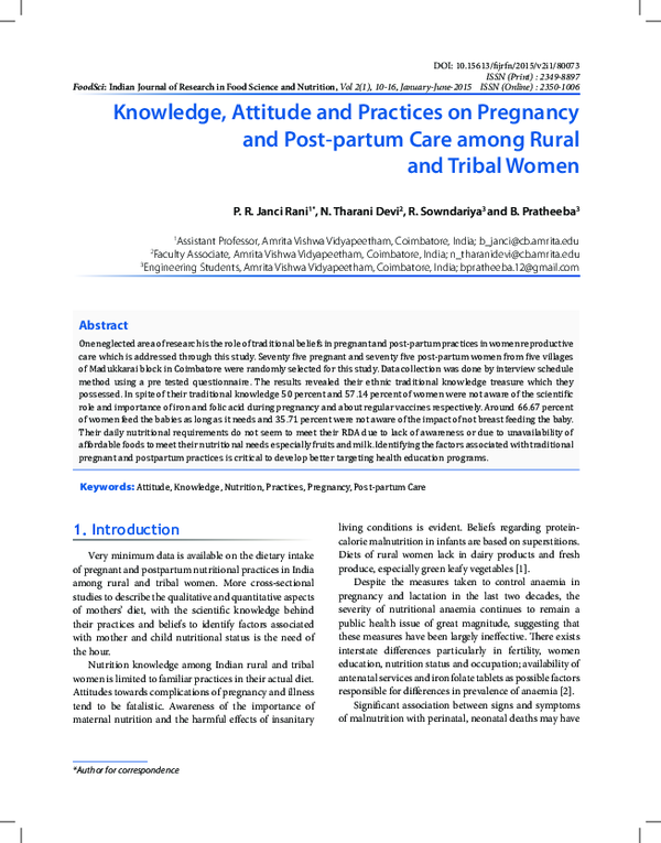 (PDF) Knowledge, Attitude and Practices on Pregnancy and Post-Partum ...