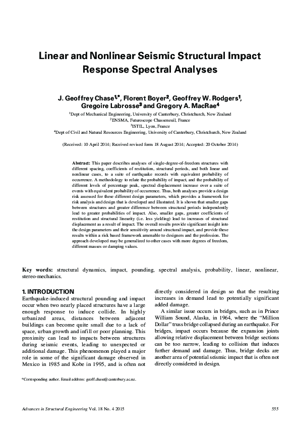 (PDF) Linear and Nonlinear Seismic Structural Impact Response Spectral ...