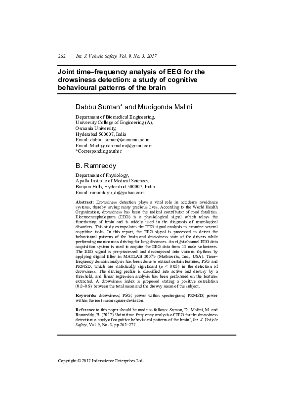 (PDF) Joint time-frequency analysis of EEG for the drowsiness detection ...