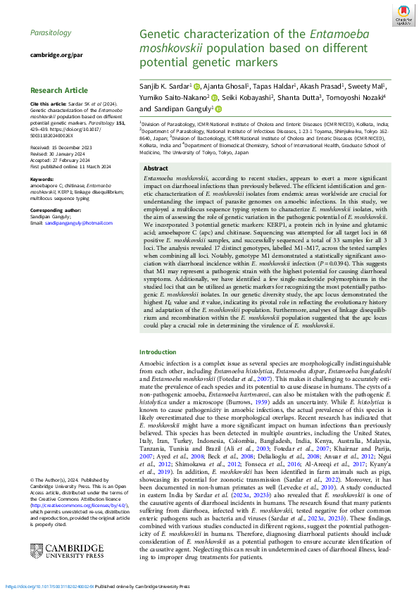 (PDF) Genetic characterization of the Entamoeba moshkovskii population ...