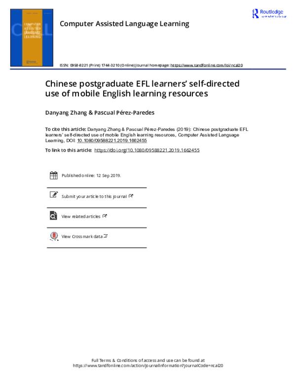 (PDF) Chinese postgraduate EFL learners’ self-directed use of mobile ...