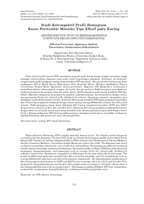 (PDF) Studi Retrospektif Profil Hemogram Kasus Peritonitis Menular Tipe ...