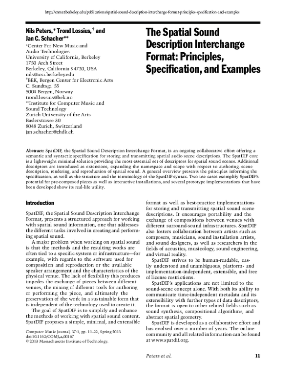 (PDF) The Spatial Sound Description Interchange Format: Principles ...