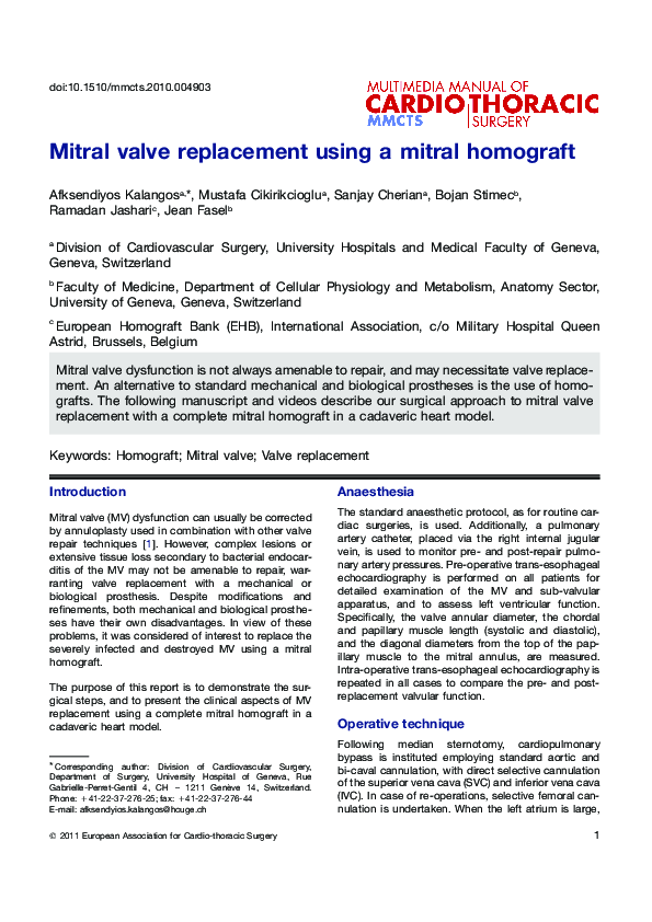 (PDF) Mitral valve replacement using a mitral homograft