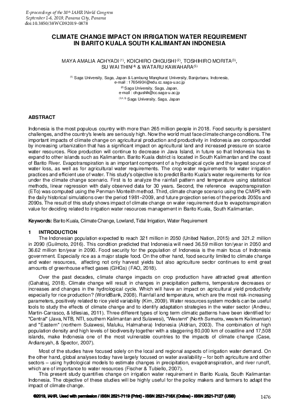(PDF) Climate Change Impact on Irrigation Water Requirement in Barito ...