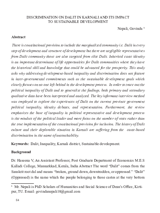 (PDF) Discrimination on Dalit in Karnali and its Impact to Sustainable ...