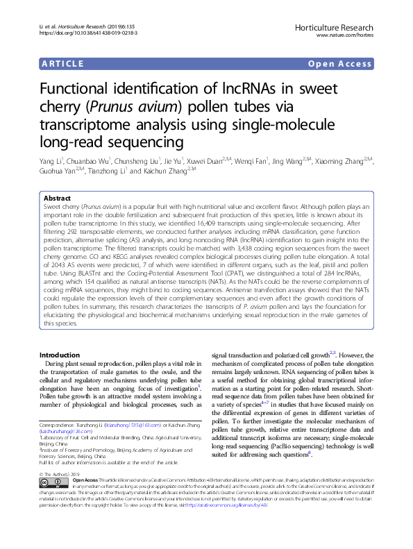 (PDF) Functional identification of lncRNAs in sweet cherry (Prunus ...