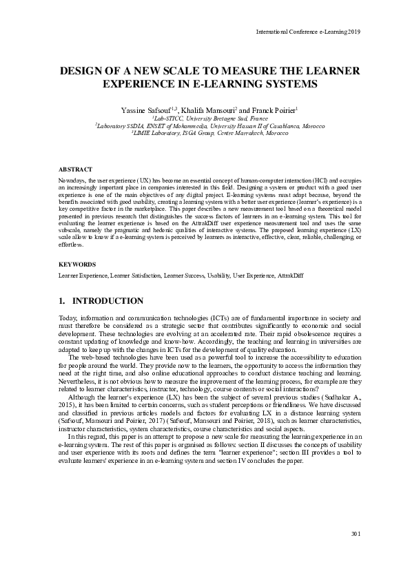 (PDF) Design of a New Scale to Measure the Learner Experience in E ...