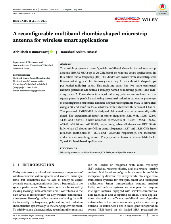 (PDF) A reconfigurable multiband rhombic shaped microstrip antenna for ...