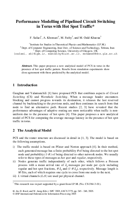 (PDF) Performance Modelling of Pipelined Circuit Switching in Torus ...