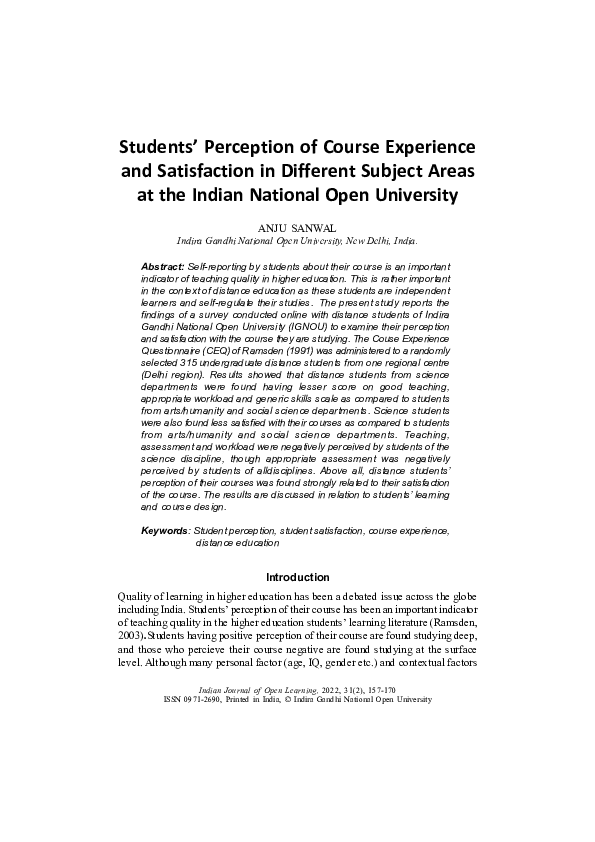 (PDF) Students' Perception of Course Experience and Satisfaction in ...