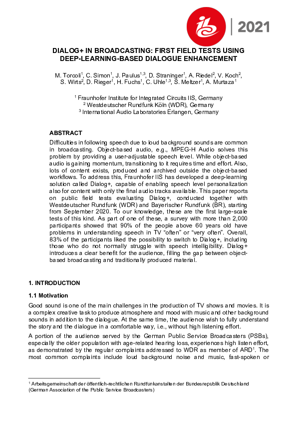 (PDF) Dialog+ in Broadcasting: First Field Tests Using Deep-Learning ...