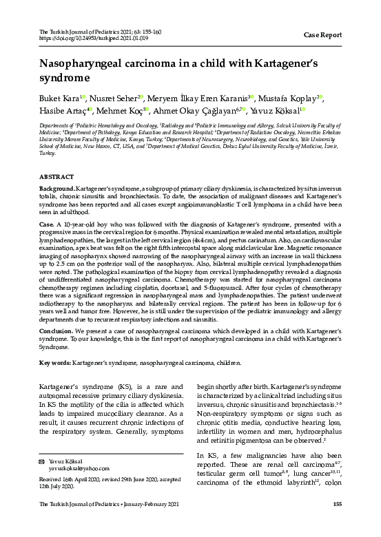 (PDF) Nasopharyngeal carcinoma in a child with kartagener`s syndrome