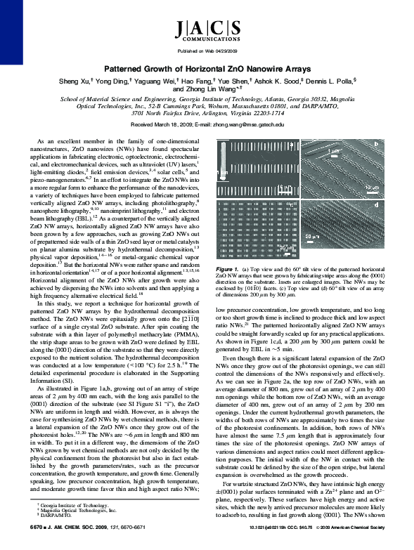 (PDF) Patterned Growth of Horizontal ZnO Nanowire Arrays