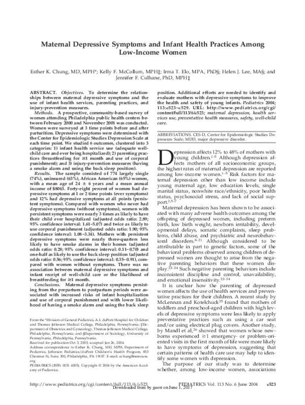 (PDF) Maternal Depressive Symptoms and Infant Health Practices Among ...