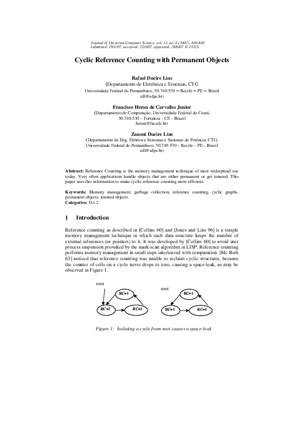 (PDF) Cyclic reference counting with permanent objects