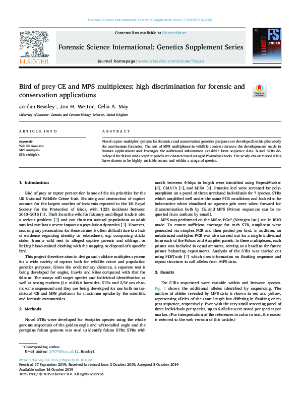 (PDF) Bird of Prey Ce and MPS Multiplexes: High Discrimination for ...