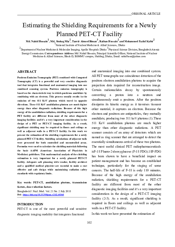 (PDF) Estimating the Shielding Requirements for a Newly Planned PET-CT ...