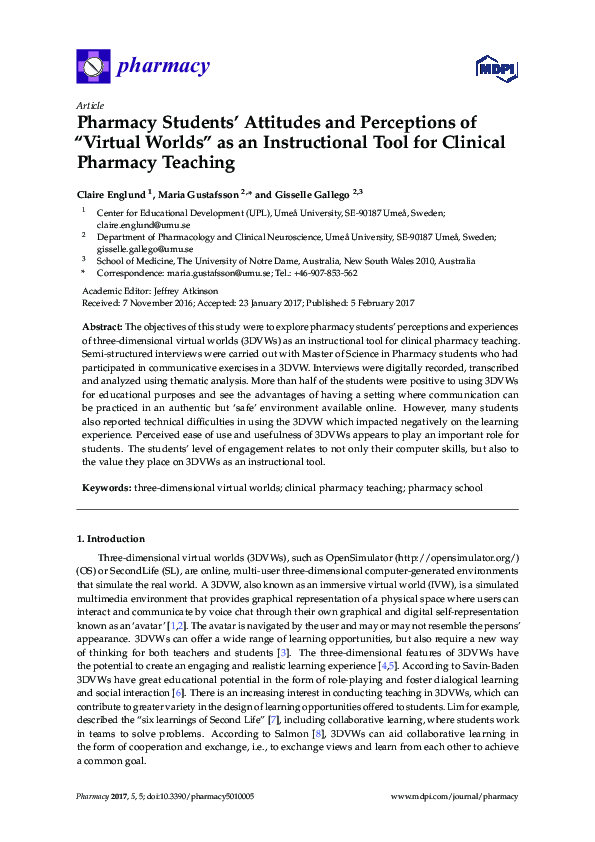 (PDF) Pharmacy Students’ Attitudes and Perceptions of “Virtual Worlds ...