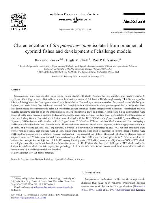 (PDF) Characterization of Streptococcus iniae isolated from ornamental ...