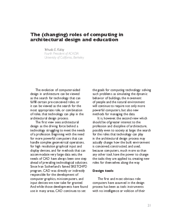 (PDF) The (changing) roles of computing in architectural design and ...