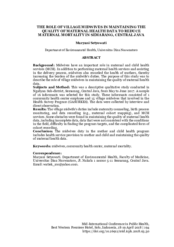 (PDF) The Role of Village Midwives in Maintaining the Quality of ...