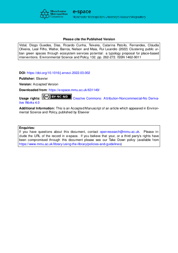 (PDF) Clustering public urban green spaces through ecosystem services ...