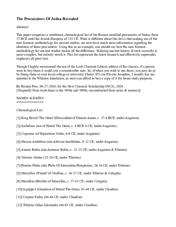 (PDF) The Procurators Of Judea Revealed