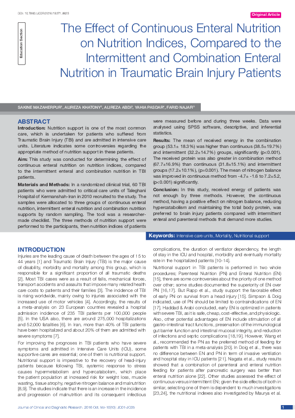 (PDF) The Effect of Continuous Enteral Nutrition on Nutrition Indices ...