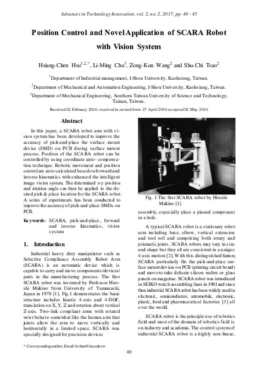 (PDF) Position Control and Novel Application of SCARA Robot with Vision ...