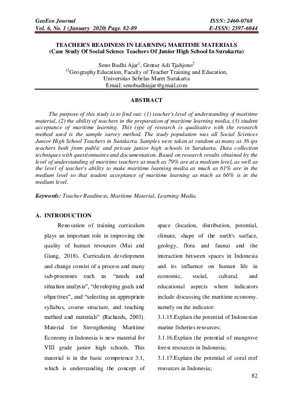 (PDF) Teacher's Readiness in Learning Maritime Materials | Gentur Adi ...