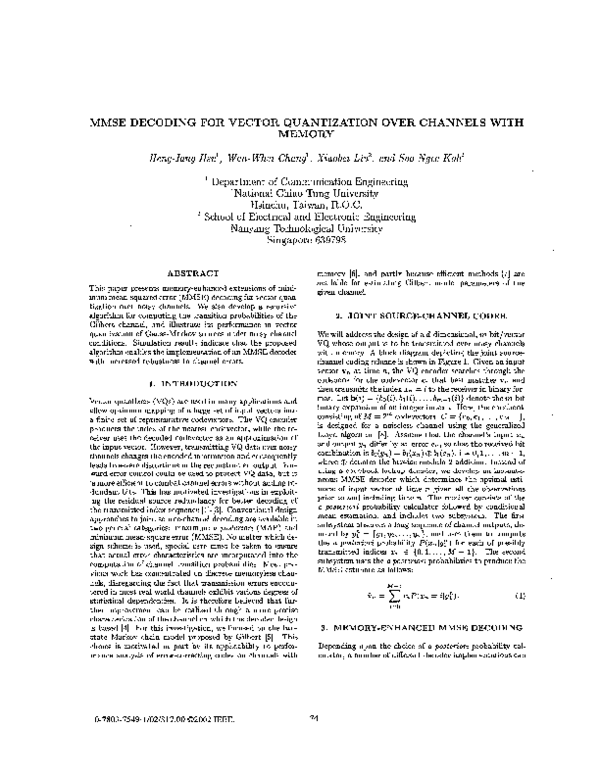 (PDF) MMSE decoding for vector quantization over channels with memory