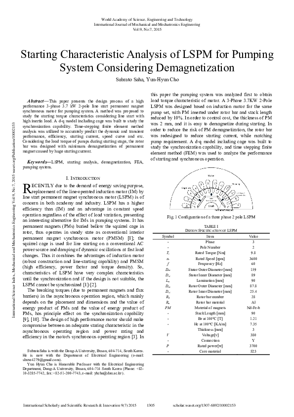(PDF) Starting Characteristic Analysis Of Lspm For Pumping System ...