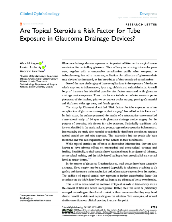 (PDF) Are Topical Steroids a Risk Factor for Tube Exposure in Glaucoma ...