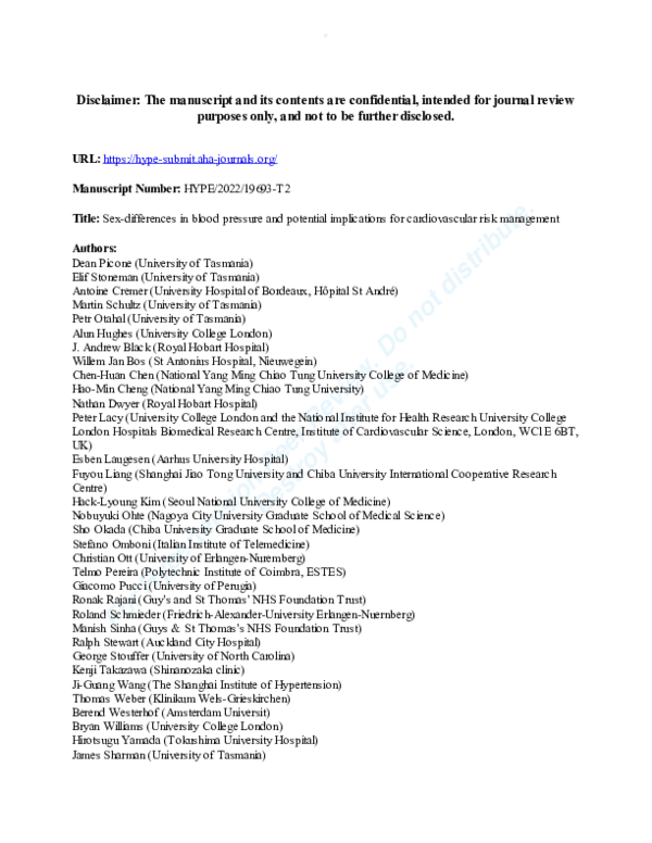(PDF) Sex Differences in Blood Pressure and Potential Implications for ...