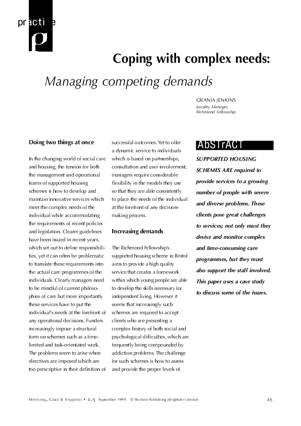 (PDF) Coping with complex needs: Managing competing demands