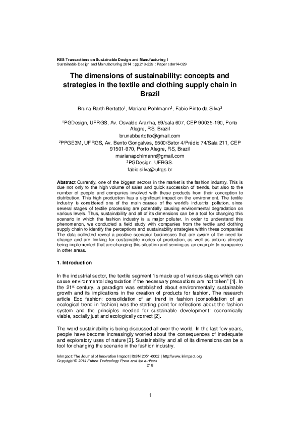 (PDF) The dimensions of sustainability: concepts and strategies in the ...