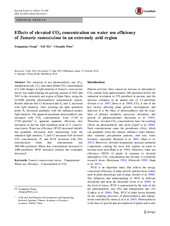 (PDF) Effects of elevated CO 2 concentration on water productivity and ...