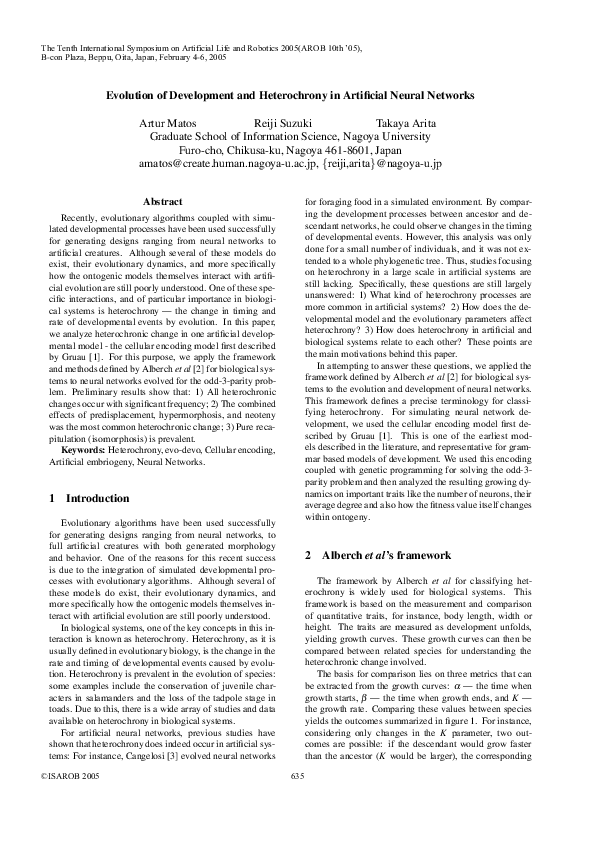 (PDF) Evolution of Development and Heterochrony in Artificial Neural ...