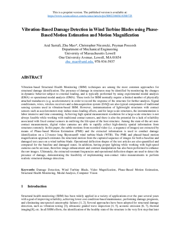 (PDF) Vibration-based damage detection in wind turbine blades using ...