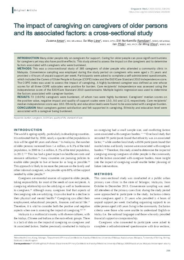 (PDF) The impact of caregiving on caregivers of older persons and its ...