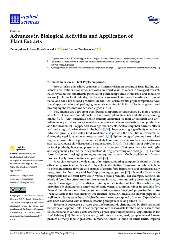 (PDF) Advances in Biological Activities and Application of Plant Extracts