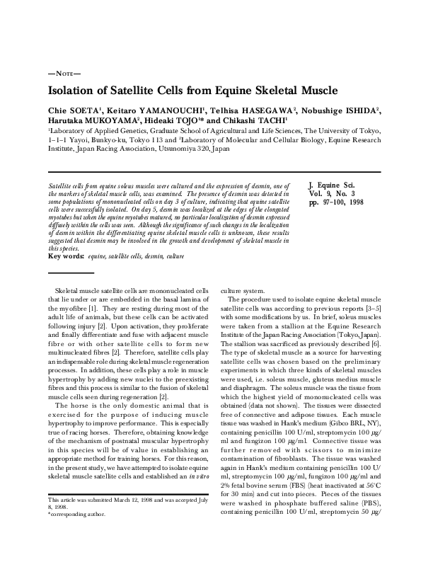 (PDF) Isolation of Satellite Cells from Equine Skeletal Muscle ...