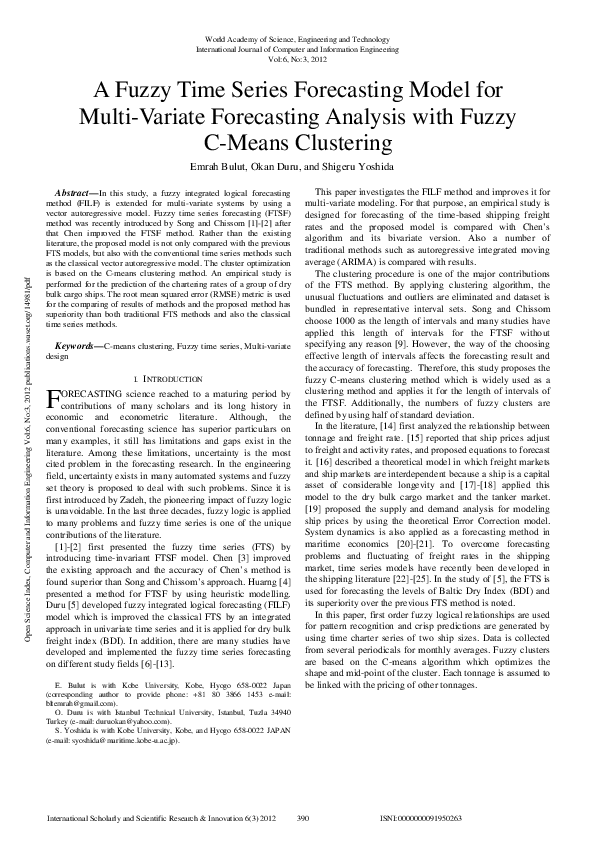 (PDF) A Fuzzy Time Series Forecasting Model for Multi-Variate ...