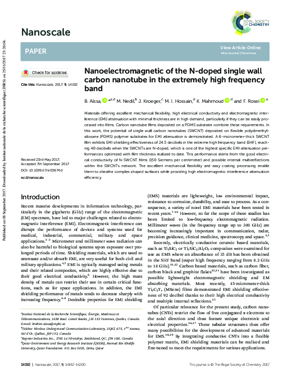 (PDF) Nanoelectromagnetic of the N-doped single wall carbon nanotube in ...
